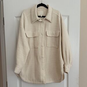 H&M Cream Shacket with Pearl Collar